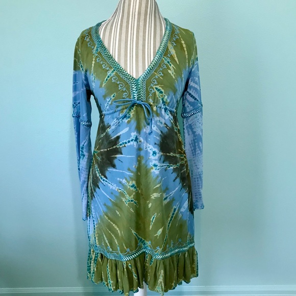 Moda Tie Dye Long Sleeve Dress Sz Small - Picture 1 of 7